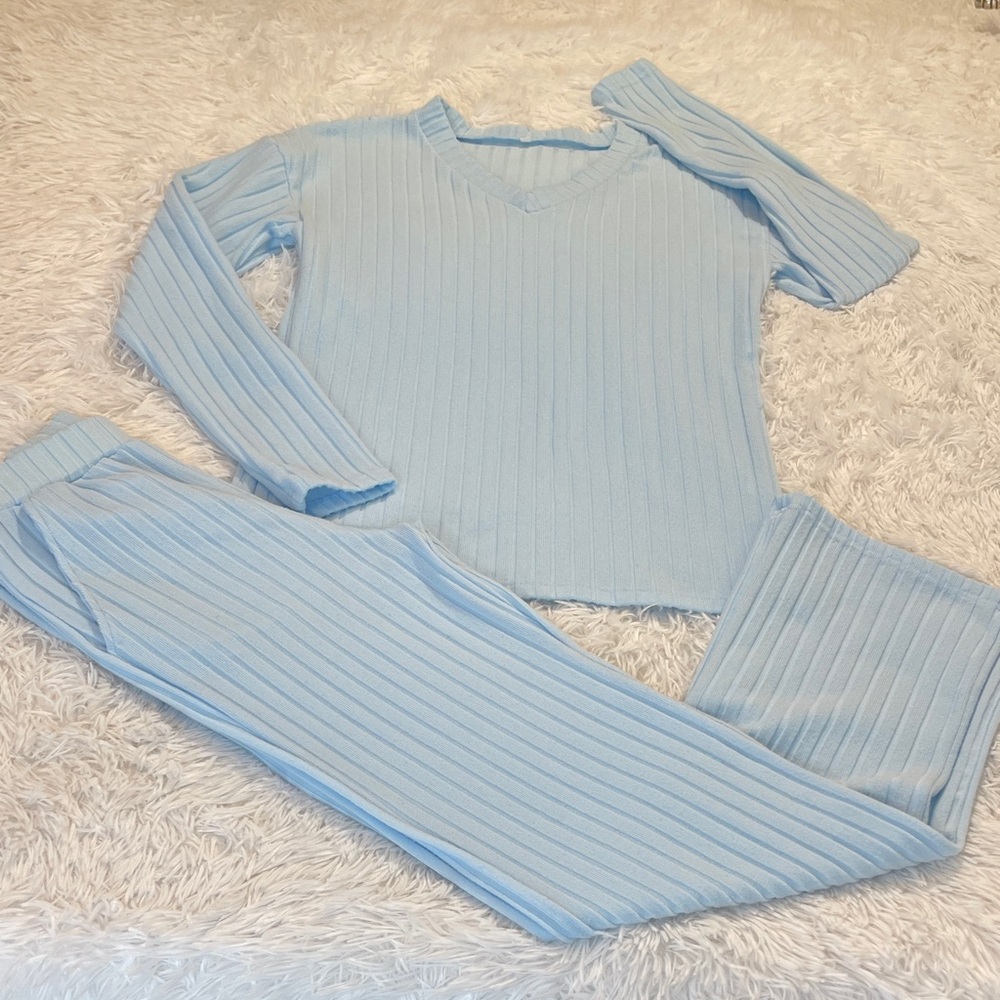 Light Blue Ribbed Knit Set WASHED NEVER WORN SIZE S